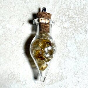 2/20$ Small Glass Bottle Pendant + Tiny Genuine Yellow Citrine Cabochons